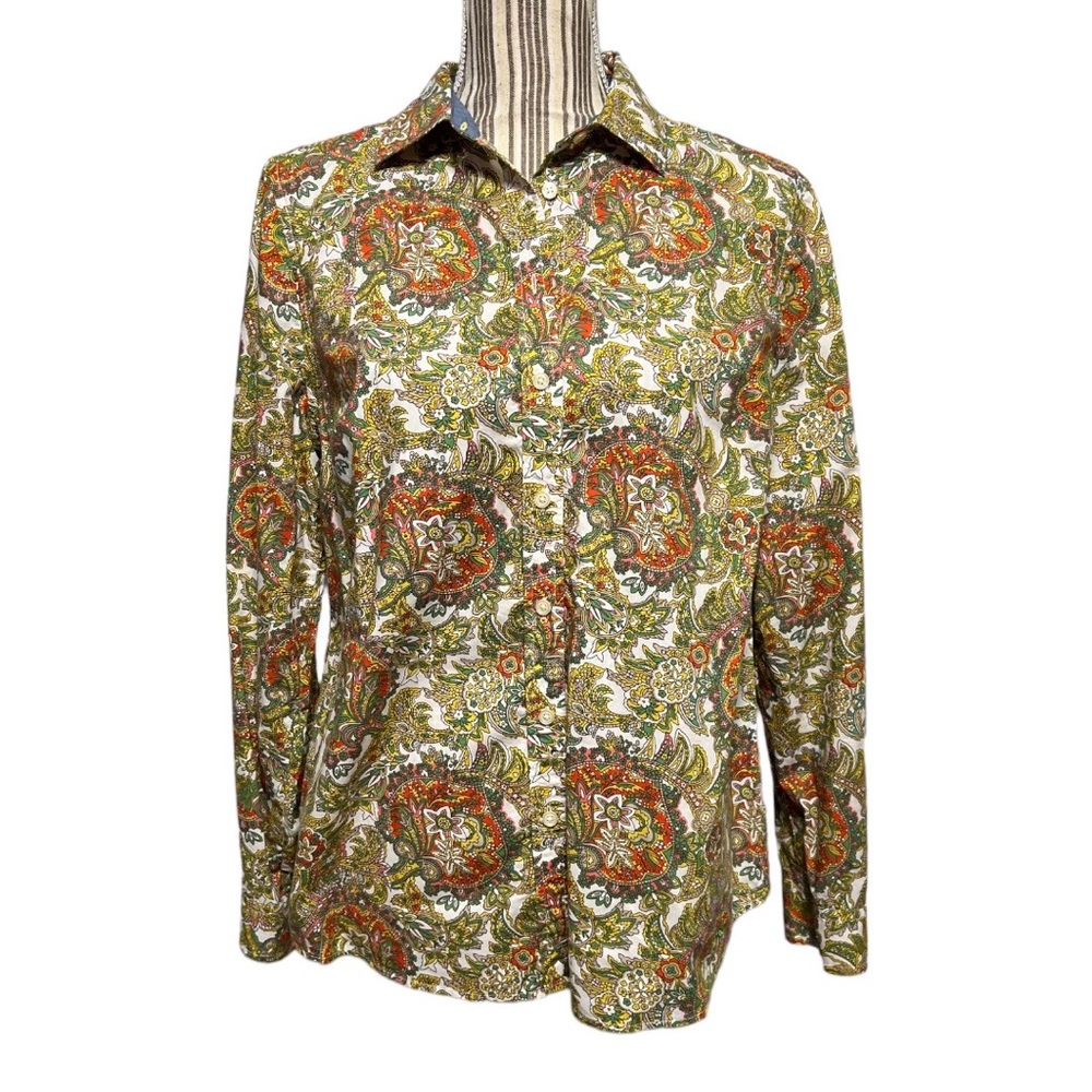 Petite Talbots | 12P long sleeve floral button shirt top